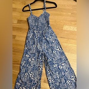 Lush Spaghetti Strap Wide Leg Cropped Pant Romper Size S